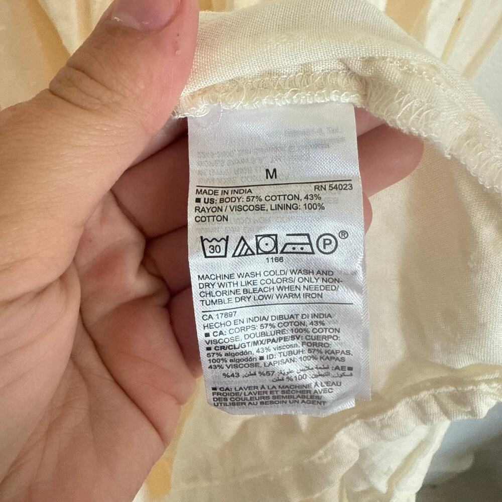 Old Navy Waist Defined Puff Sleeve Clip Dot Midi Dress Cream Ivory Boho Medium - Picture 9 of 10